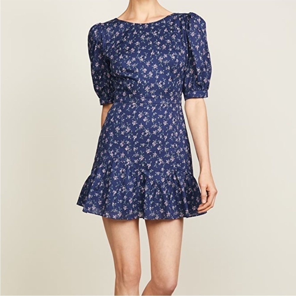 Loveshackfancy Lena Navy Blue Floral Bow Dress Size 4 100% Cotton